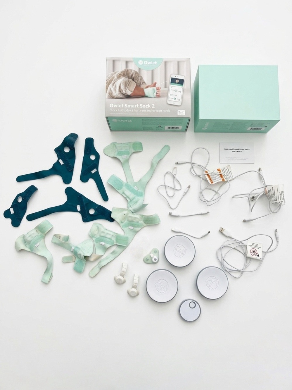 Huge Owlet Smart Sock 2 & 3 Lot Baby Monitor Accessories Set - Mint & Teal